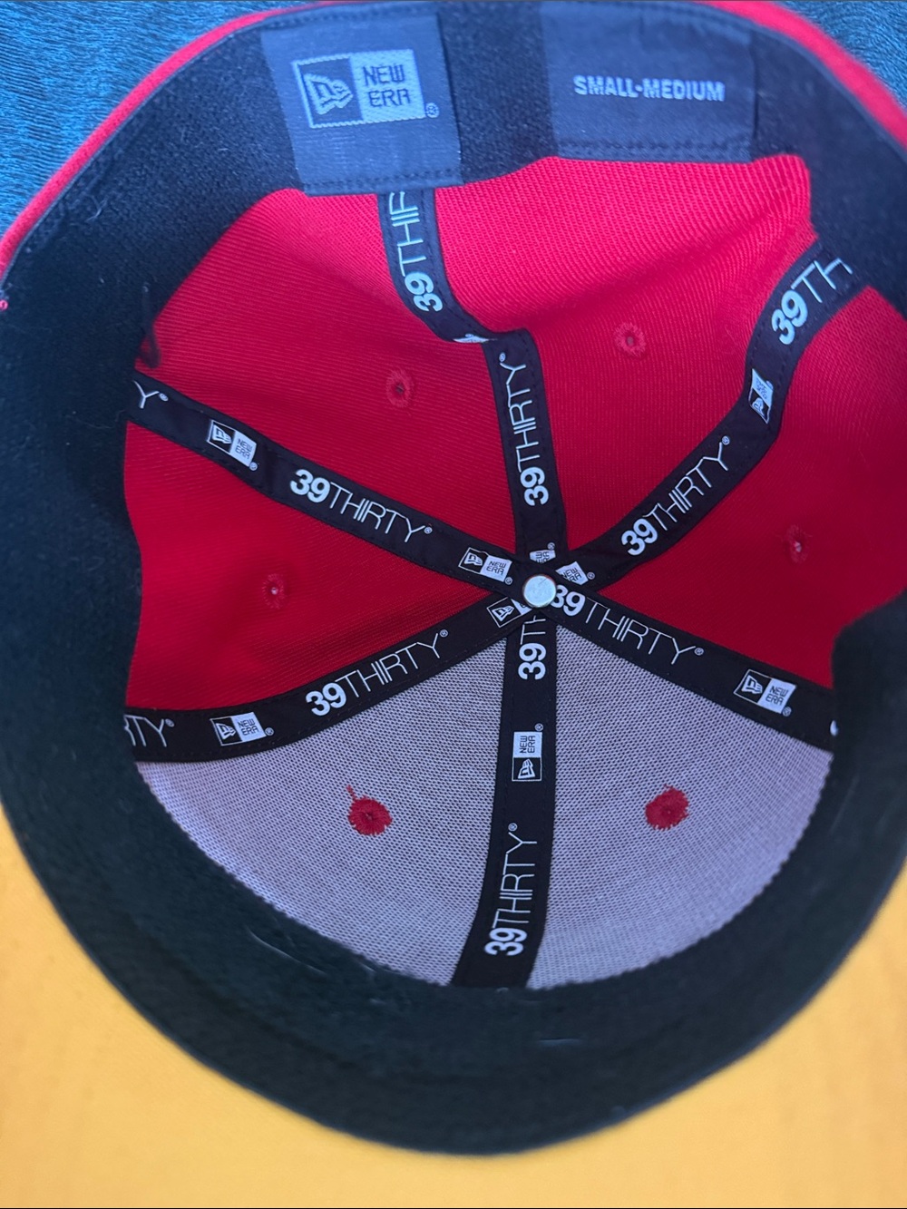 Men's Red and Yellow Baseball Cap with Blue Flame 'C' Patch - Picture 4 of 5